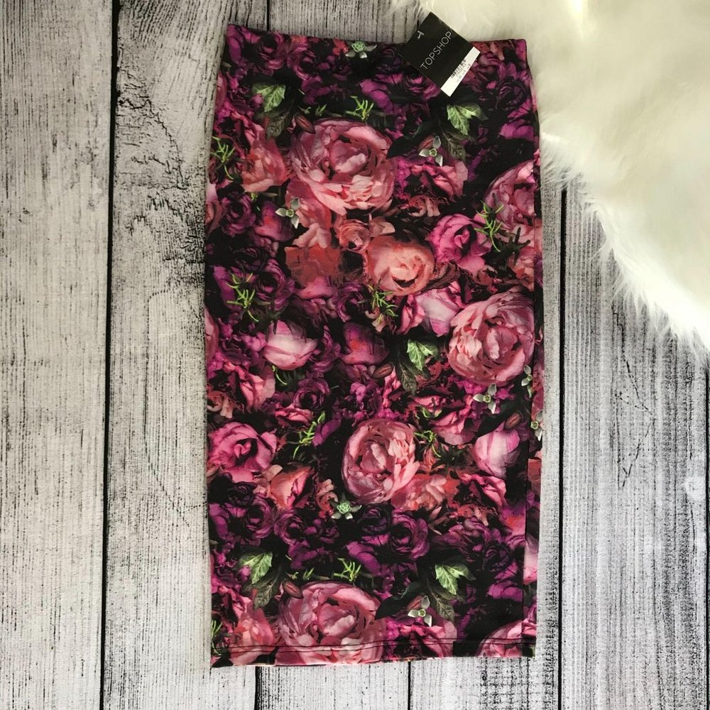 TOPSHOP NWT Floral Pull On Midi Skirt 00943